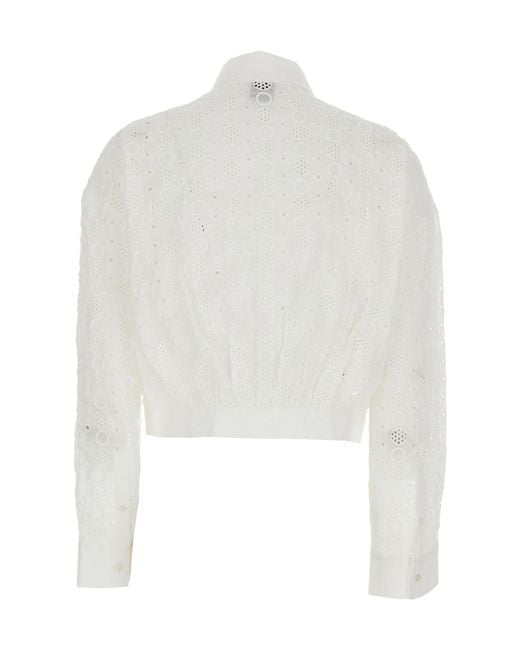 Pinko White Broderie Anglaise Cropped Shirt