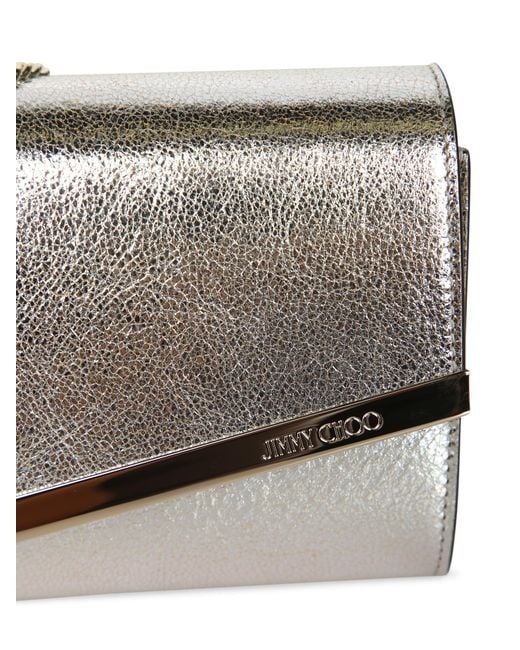 Jimmy Choo White Emmie Metallic-Effect Chain-Strap Clutch Bag