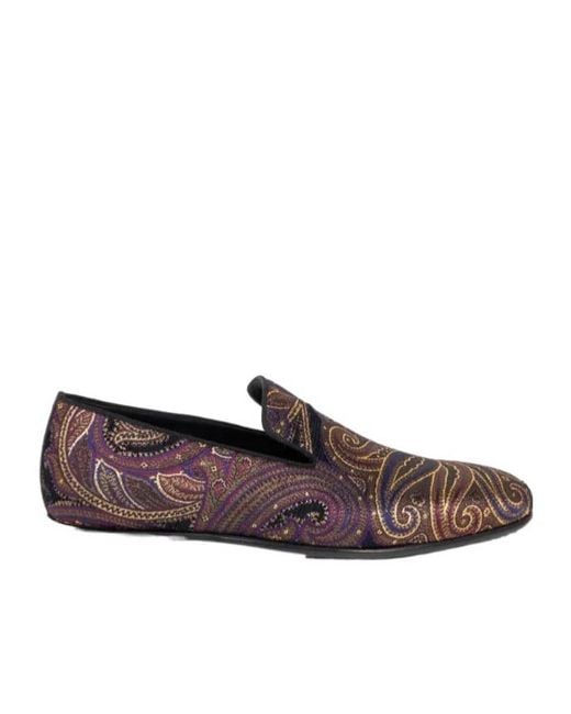 Etro Brown Paisley Metallic Jacquard Loafers for men