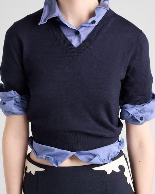 Prada Blue V-Neck Knitted Top