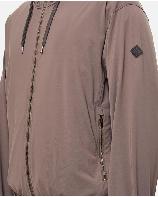 Herno Brown Logo Patch Zip-Up Drawstring Hoodie for men