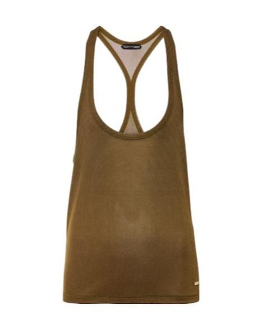 Tom Ford Brown Ribbed-Knit Crêpe Jersey Tank Top