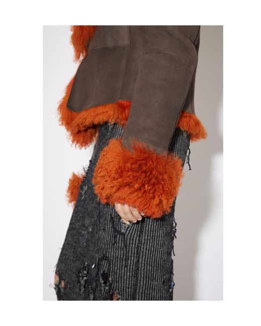 Acne Orange Logo Sheepskin Trimmed Casual Jacket