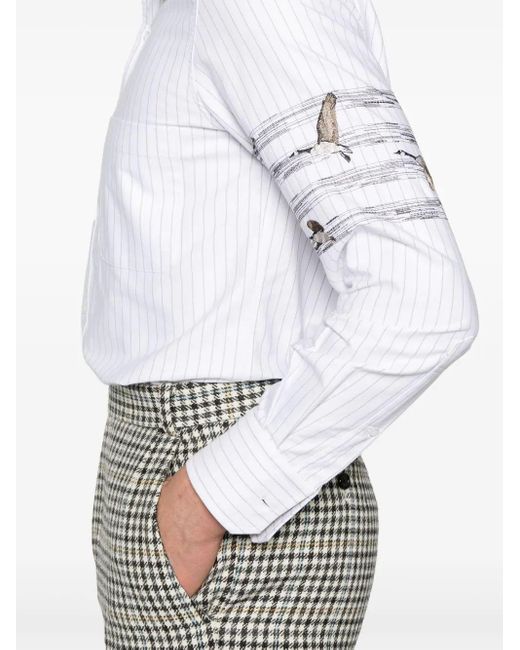 Thom Browne White Motif Embroidered Striped Shirt for men