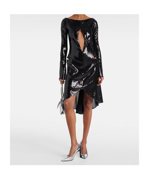 Courreges Black Ellipse Sequined Cutout Midi Dress