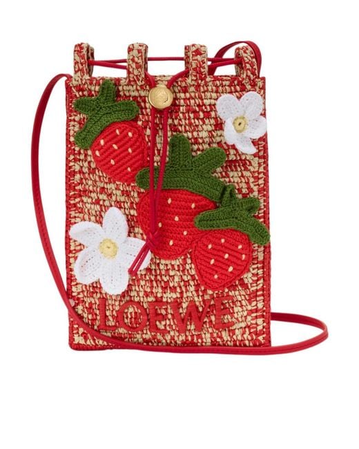 Loewe Red Straw Handbag