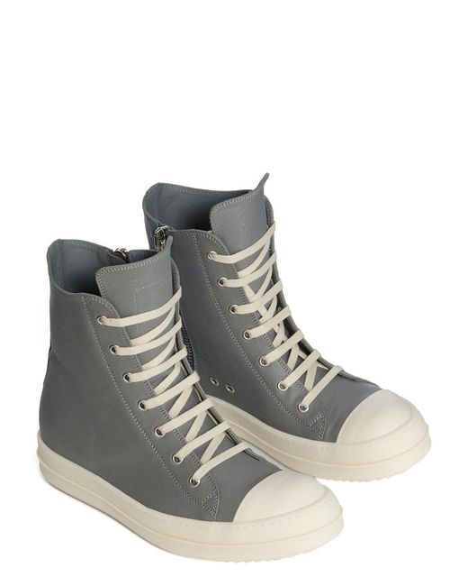 Rick Owens Gray Zipped Leather High-Top Sneakers for men