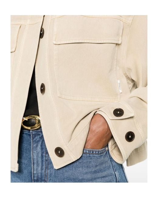 Closed Natural Button-Up Flap-Pocket Jacket