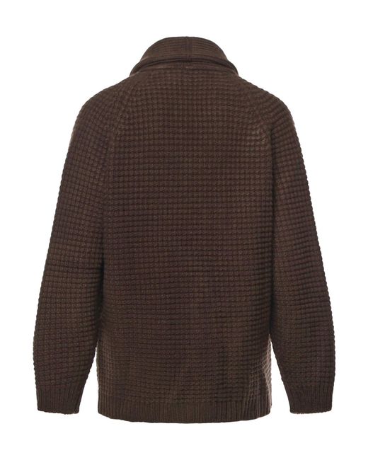 Eleventy Brown Buttoned V-Neck Knitwear for men