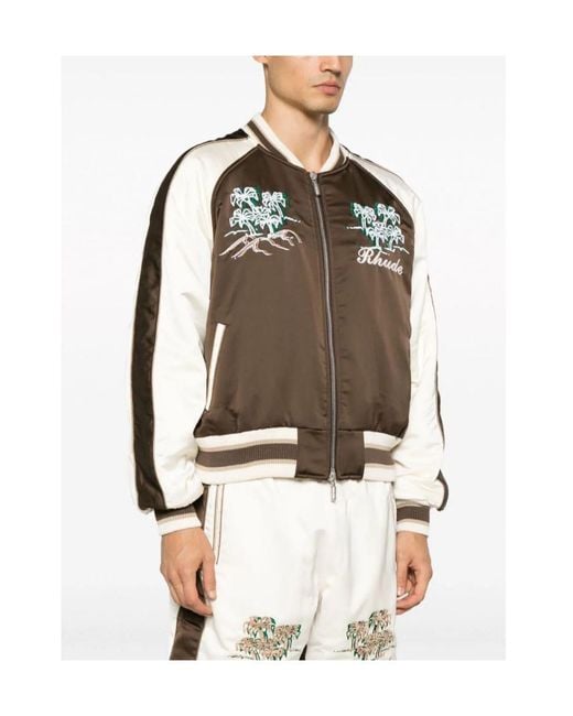 Rhude Brown Crepe Satin Souvenir Bomber for men