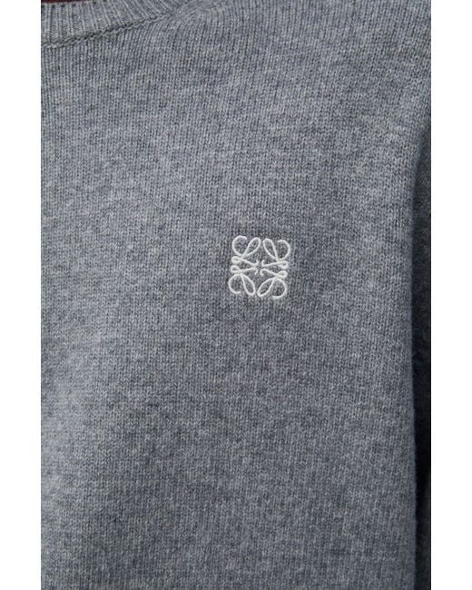 Loewe Gray Logo Embroidered Crewneck Jumper for men