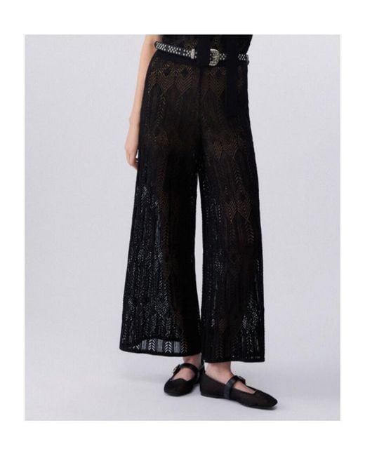 Liu Jo Black Openwork Wide-Leg Pants