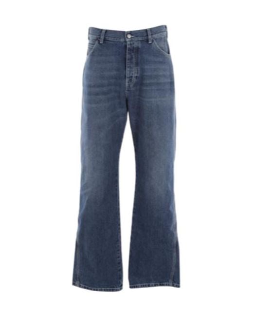 McQueen Blue Logo Patch Wide Leg Jeans for men