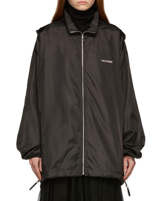we11done Black Logo-Print Hooded Jacket for men