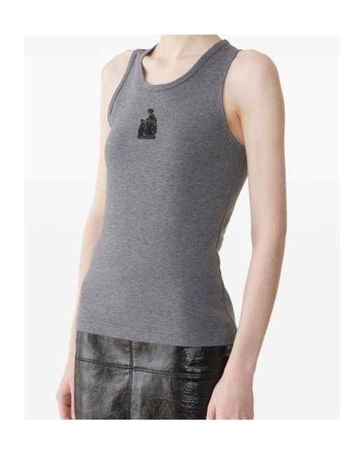 Lanvin Gray Mother And Daughter Embroidered Jersey Tank Top