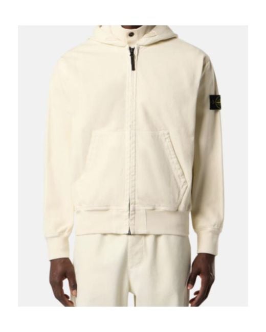 Stone Island White Oversized Fit Hooded Zip-Up Sweatshirt for men