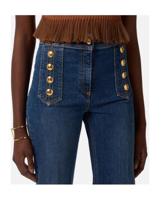 Elisabetta Franchi Blue Palazzo Buttons Jeans
