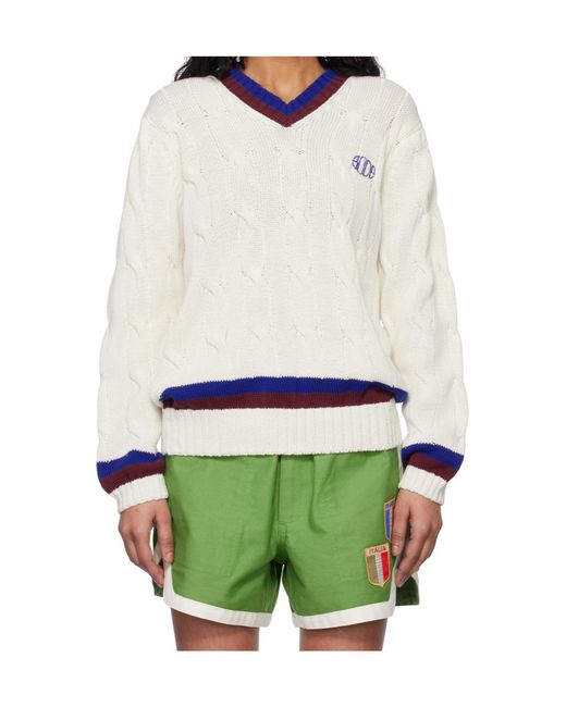 Bode White Tennis V-Neck Sweater