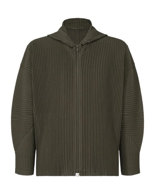 Homme Plissé Issey Miyake Green Pleated Hoodie for men