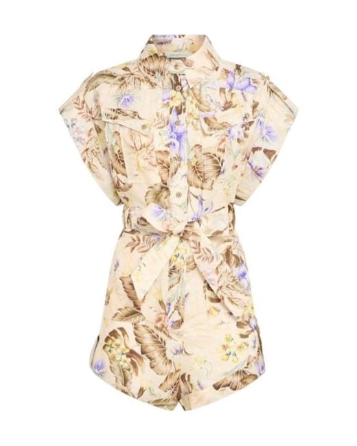 Zimmermann Metallic Coco Cuffed Linen Playsuit