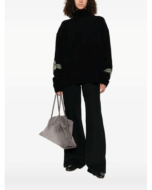Nanushka Black Rose-Embellished Wool Sweater