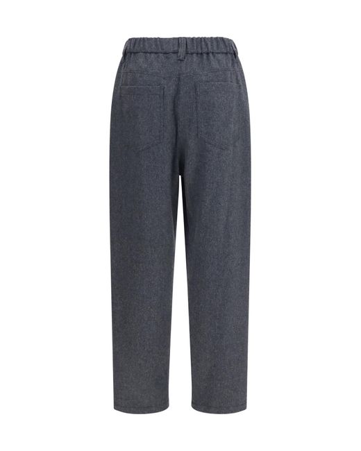 Brunello Cucinelli Blue Mid-Waisted Tapered Leg Trousers