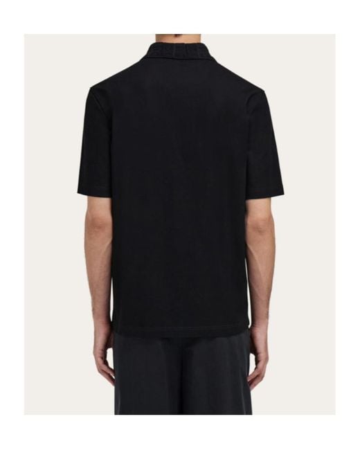 Ferragamo Black V-Neck Polo With Jacquard Pocket Detail for men
