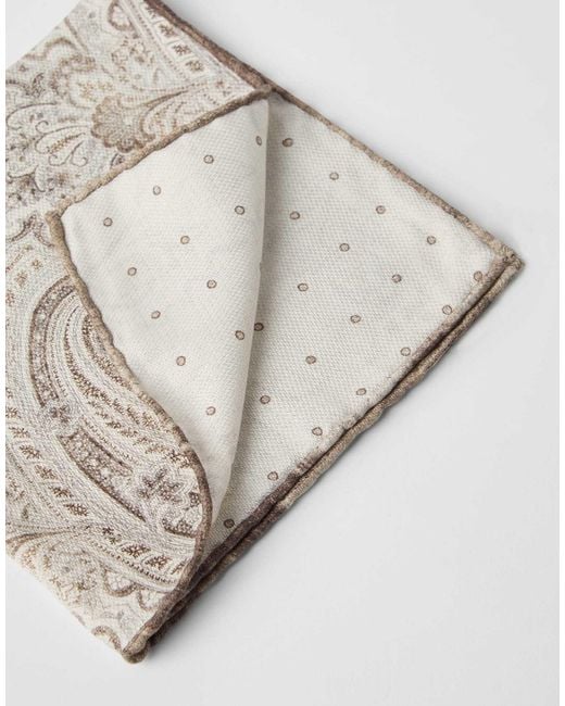 Brunello Cucinelli White Printed Silk Pocket Square for men