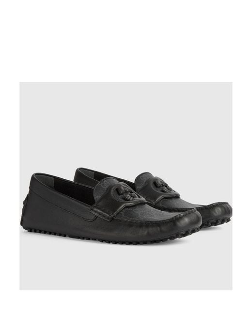 Gucci Black Interlocking G Driving Shoes for men