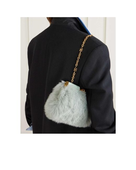 Dolce & Gabbana Gray Marlene Leather-Trimmed Shearling Shoulder Bag