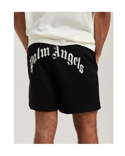 Palm Angels Black Curved Logo Track Shorts for men