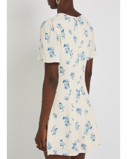 Reformation White Tyra Floral-Print Crepe Mini Dress