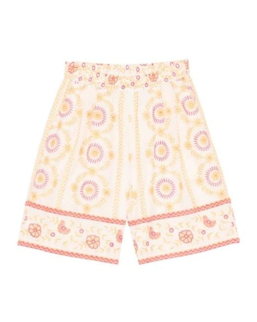 Twinset Natural Floral-Embroidered Shorts