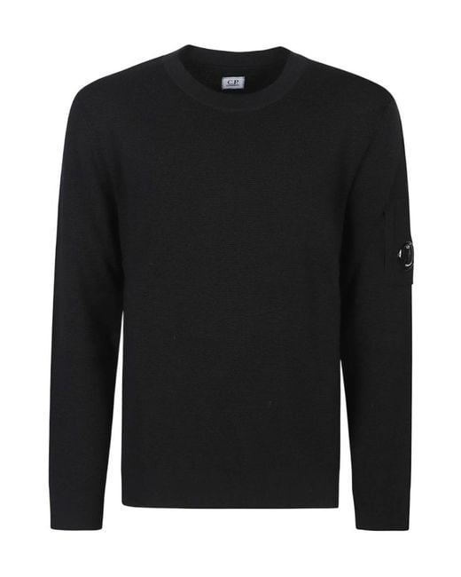 C P Company Black Crewneck Lens Jumper for men