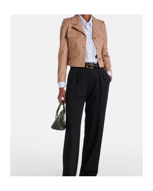 Dorothee Schumacher Natural Lapel Long-Sleeved Leather Jacket