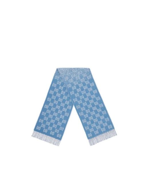 Gucci Blue Gg Alpaca Wool Blend Scarf