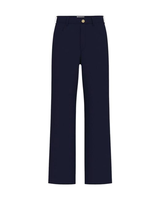 Marella Blue Straight-Fit Stretch Gabardine 5-Pocket Trousers
