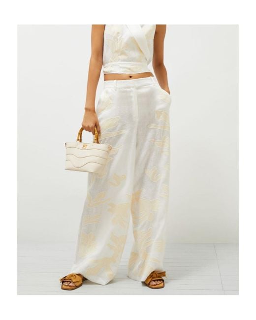 Marella White Embroidered Linen Trousers