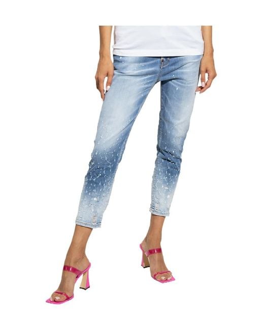 DSquared² Blue Low-Rise Distressed Skinny Jeans