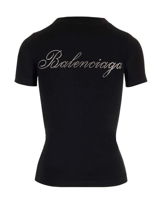Balenciaga Black Logo Embellished Crewneck T-Shirt