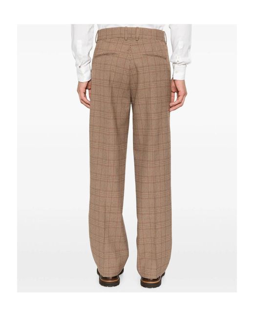 Drole de Monsieur Brown Check-Pattern Pleated Trousers for men