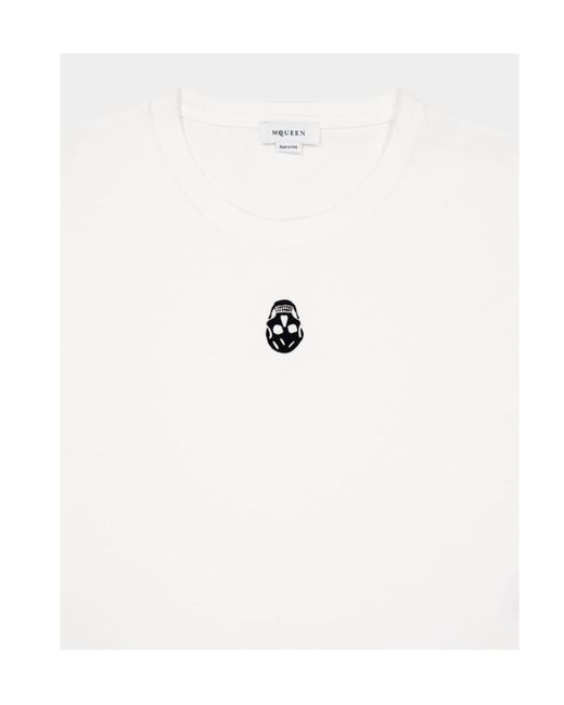Alexander McQueen White Flocked-Skull Crewneck T-Shirt for men