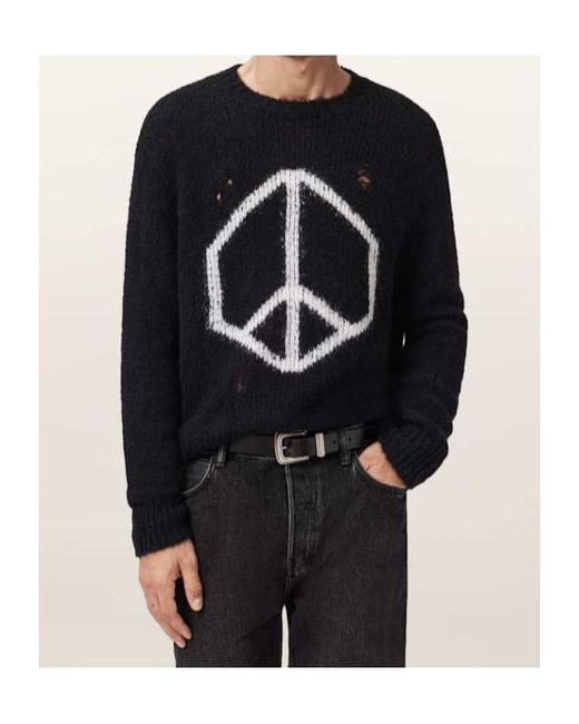 AllSaints Black Message Distressed Knitwear for men