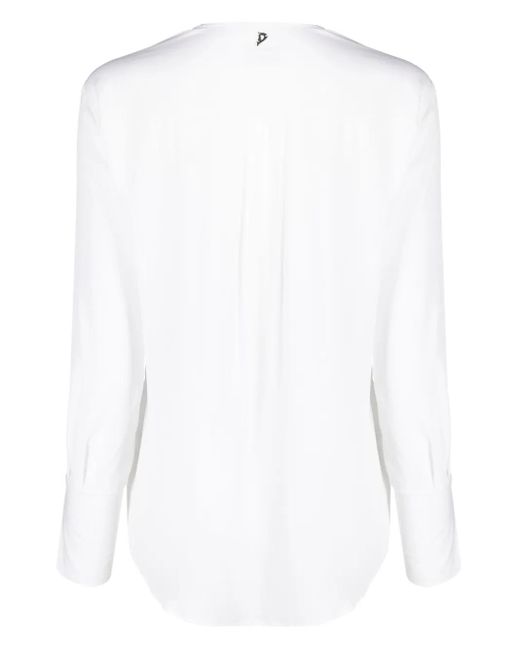 Dondup White Logo Plaque V-Neck Blouse