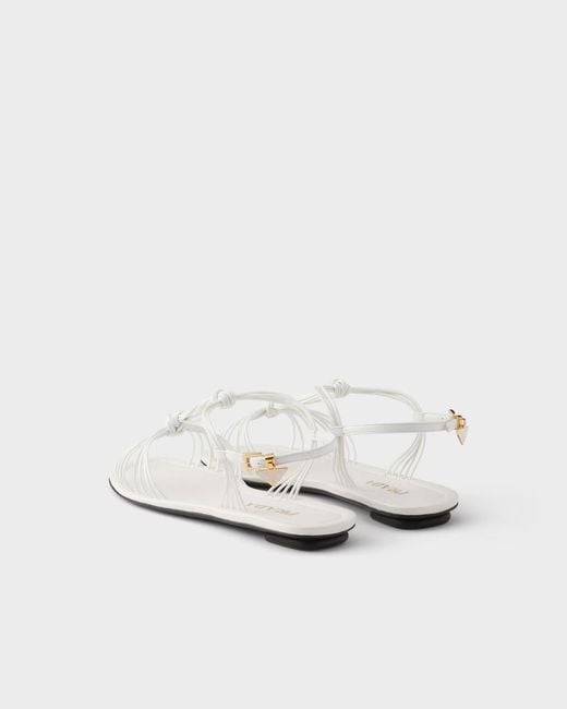 Prada White Knotted Strappy Flat Sandals