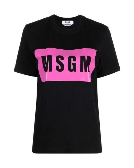 MSGM Black Logo-Print Cropped T-Shirt