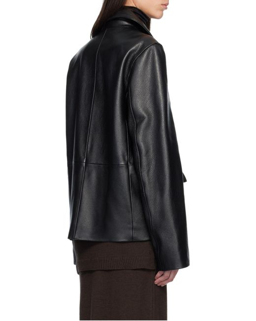 Totême  Black Totême Button-Up Leather Jacket