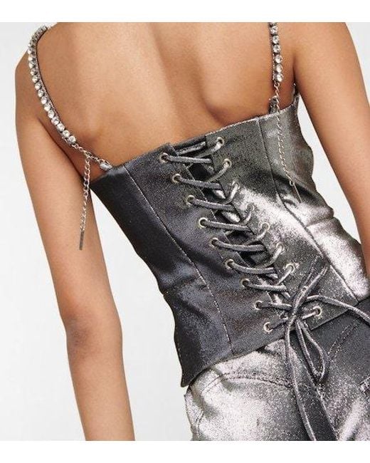 Area Gray Embellished Metallic Corset Top