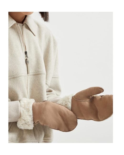 Brunello Cucinelli White Shearling Gloves