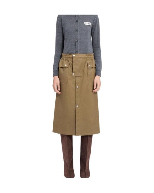 MM6 by Maison Margiela Natural Drawstring Coated Cotton Midi Skirt
